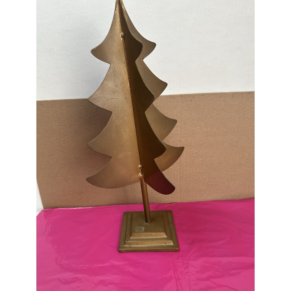 Vintage Gold Metal Swivel Christmas Tree Tabletop Decor 14" India Modernist